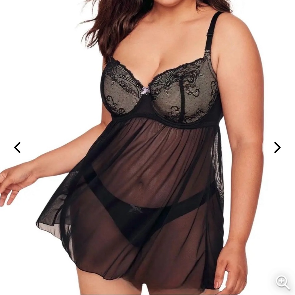 Adore Me Sz 42C Black Lace Babydoll Lingerie Bra with Push Up
